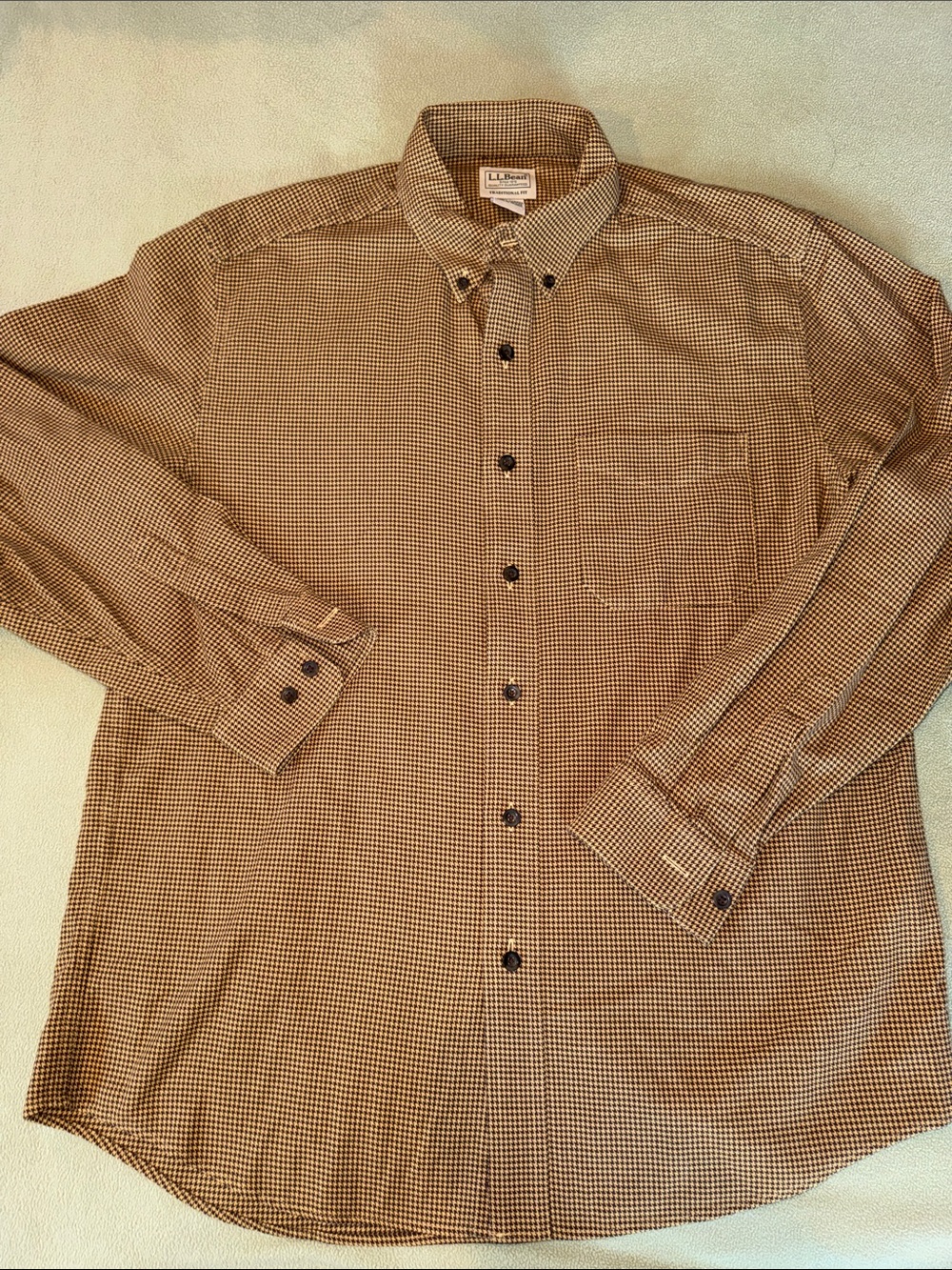 L.L. Bean Wicked good Brown Flannel Micro-Check Button-Down Shirt